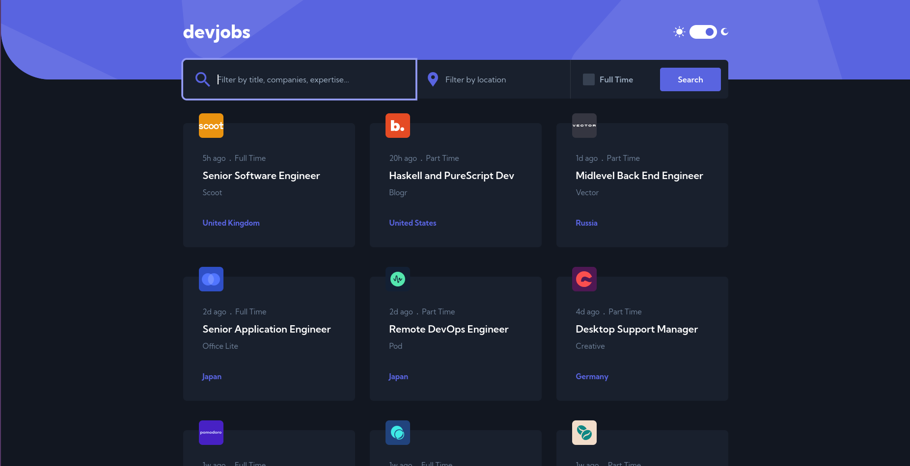 Dev Jobs Landing Page
